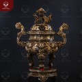 Đỉnh đồng thờ cúng chạm song long khảm tam khí kỹ cao 50cm