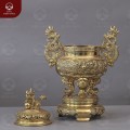 Đỉnh đồng thờ cúng gia tiên tai rồng vàng đúc máy màu mộc