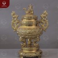 Đỉnh đồng thờ cúng gia tiên tai rồng vàng đúc máy màu mộc