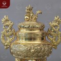 Đỉnh đồng thờ cúng gia tiên tai rồng vàng đúc máy màu mộc