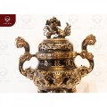 Đỉnh đồng thờ gia tiên họa tiết song long bằng đồng đỏ cạo màu