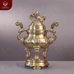 Đỉnh hương đồng vàng catut bày bàn thờ chạm hoa sòi 