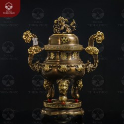 Đỉnh thờ bằng đồng 2 công nghệ chạm sòi nổi cao 50cm