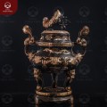 Đỉnh thờ bằng đồng đỏ cạo màu chạm song long cao 60cm 
