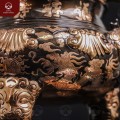 Đỉnh thờ bằng đồng đỏ cạo màu chạm song long cao 60cm 