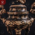 Đỉnh thờ bằng đồng đỏ cạo màu chạm song long cao 60cm 