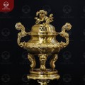 Đỉnh thờ bằng đồng vàng mộc chạm sòi nổi cao 50cm 