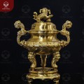 Đỉnh thờ bằng đồng vàng mộc chạm sòi nổi cao 50cm 