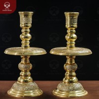 Đôi chân nến bằng đồng đúc máy Tứ linh chạm nổi cao 50cm 