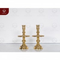 Đôi chân nến bàn thờ bằng đồng đúc máy họa tiết Tứ linh Việt Nam