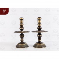 Đôi chân nến bàn thờ họa tiết Tứ linh bằng đồng hai lai cao 45cm