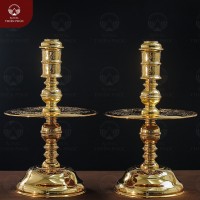 Đôi chân nến đồng đỏ Long Phụng mạ vàng tĩnh điện cao 50cm 