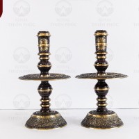 Đôi chân nến đồng vàng màu hai lai chủ đề Tứ linh quy tụ