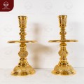 Đôi chân nến thờ gia tiên chạm Tứ linh bằng đồng vàng đúc máy 
