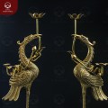 Đôi hạc thờ ngậm sen cao 45cm bằng đồng vàng đúc máy