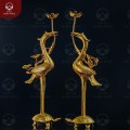 Hạc đồng đỏ thờ cúng ngậm sen thếp vàng 9999 cao 50cm  