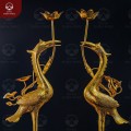 Hạc đồng đỏ thờ cúng ngậm sen thếp vàng 9999 cao 50cm  