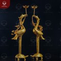 Hạc đồng đỏ thờ cúng ngậm sen thếp vàng 9999 cao 50cm  