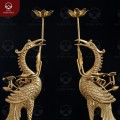 Hạc đồng vàng mộc ngậm cành sen cao 60cm để bàn thờ  