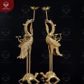 Hạc đồng vàng mộc ngậm cành sen cao 60cm để bàn thờ  