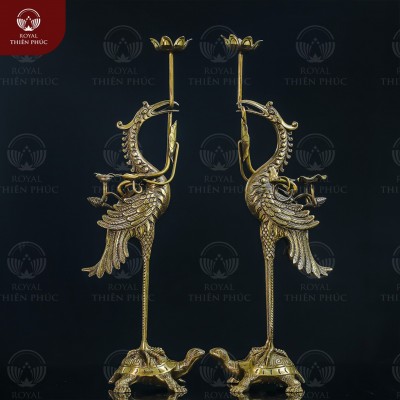 Hạc thờ để bàn bằng đồng vàng 2 công nghệ cao 50cm  