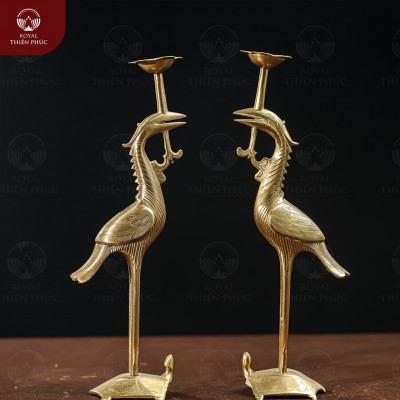 Hạc thờ để bàn bằng đồng vàng catut màu mộc cao 20cm 