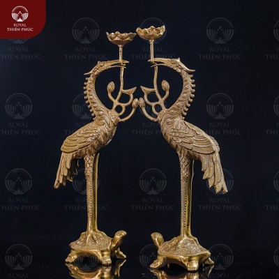 Hạc thờ đồng đỏ nguyên chất màu mộc đúc máy cao 50cm 