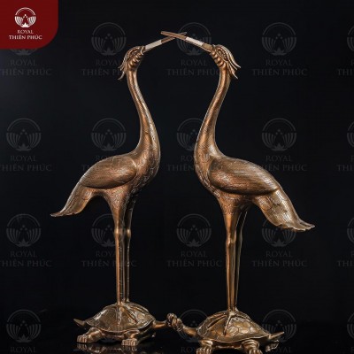 Hạc thờ gia tiên bằng đồng đỏ hun nâu cao 60cm 