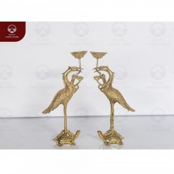 Hạc thờ ngậm sen thờ gia tiên bằng đồng đúc máy màu mộc