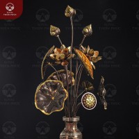 Hoa sen bằng đồng vàng màu 2 công nghệ trang trí bàn thờ