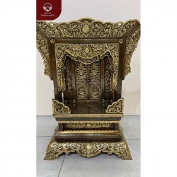 Khám thờ gia tiên bằng đồng vàng xuống màu giả cổ cao 68cm