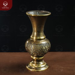 Lọ hoa bằng đồng 2 công nghệ chạm nổi vườn Cúc cao 40cm 