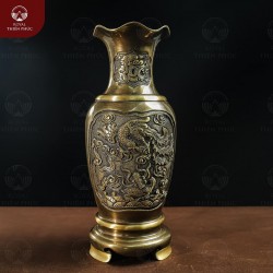 Lọ hoa thờ Tứ linh bằng đồng vàng 2 công nghệ cao 40cm 