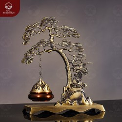 Lư đồng đốt trầm hun nâu treo cây tùng kích thước 20x23cm  