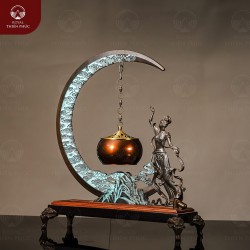 Lư đốt trầm mini bằng đồng vàng treo mặt nguyệt