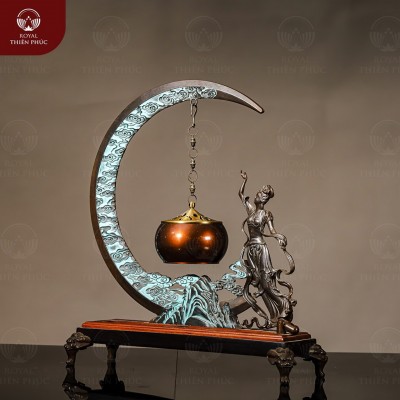 Lư đốt trầm mini bằng đồng vàng treo mặt nguyệt