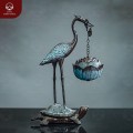 Lư đốt trầm sen hạc bằng đồng vàng hun 30cm nặng 1,4kg