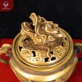 Lư xông trầm bằng đồng vàng nắp đầu rồng cỡ nhỏ