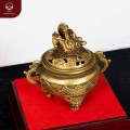 Lư xông trầm bằng đồng vàng nắp đầu rồng cỡ nhỏ