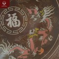 Mâm bồng đồng Long Phụng chầu Phúc khảm tam khí tinh xảo
