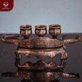 Ngai 3 chén nước bàn thờ đồng đỏ cạo màu chạm Hán tự