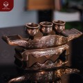 Ngai 3 chén nước bàn thờ đồng đỏ cạo màu chạm Hán tự