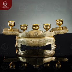 Ngai 5 chén thờ mẫu trơn bằng đồng vàng catut