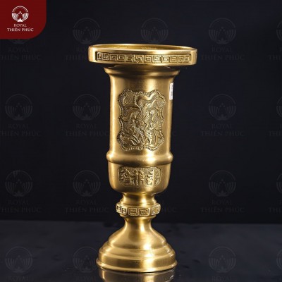 Ống cắm hương cá chép liên hoa cao 30cm bằng đồng vàng mộc