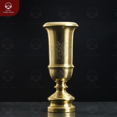 Ống đựng hương bằng đồng catut chạm ám hoa sen cao 30cm 