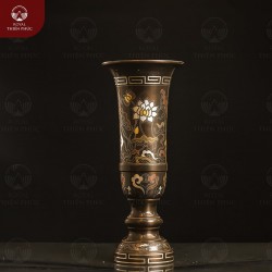 Ống đựng hương bằng đồng họa tiết sen khảm ngũ sắc cao 35cm