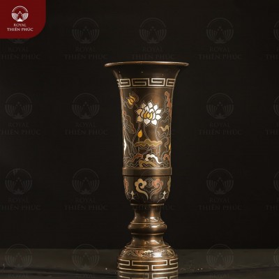 Ống đựng hương bằng đồng họa tiết sen khảm ngũ sắc cao 35cm