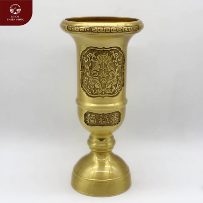 Ống đựng hương cá chép hoa sen bằng đồng vàng mộc