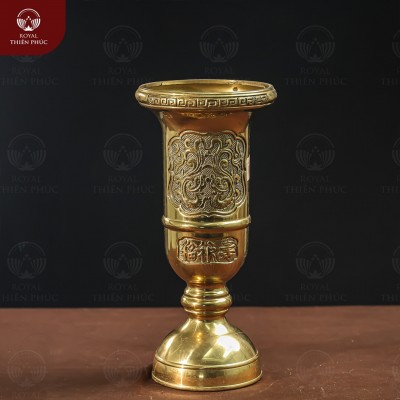Ống đựng hương Phúc Lộc Thọ bằng đồng vàng đúc máy cao 30cm