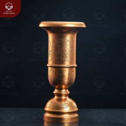 Ống đựng nhang đại tự Phúc bằng đồng đỏ mộc cao 35cm 